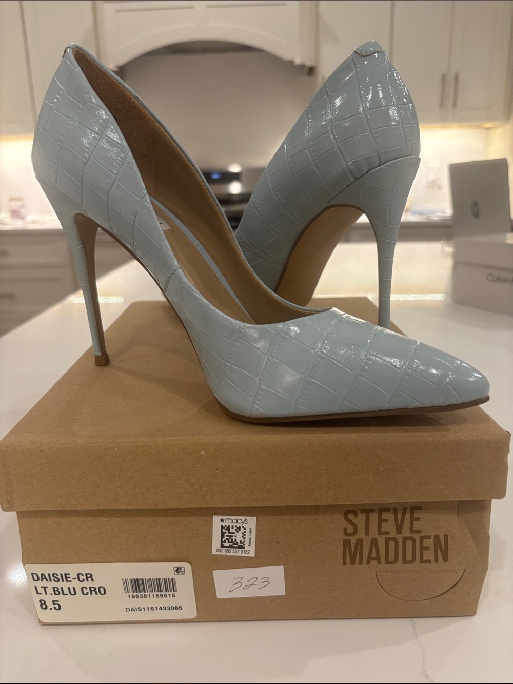 Steve Madden Daisie Pointed Toe Pumps in Light Blue Croc-Embossed